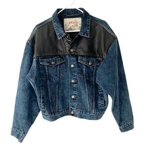 Anchor Blue Vintage Global Workwear Mens Denim Jean Leather Jacket size medium